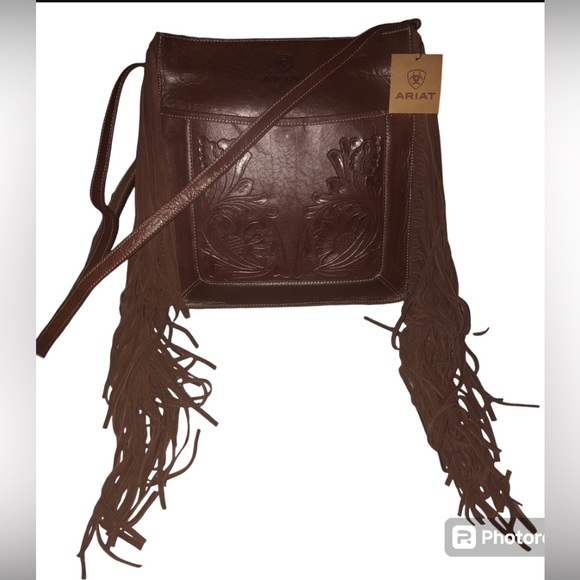 NWT Ariat Victoria Collection Messenger / Conceal Carry Bag Brown Leather Fringe - Picture 2 of 15